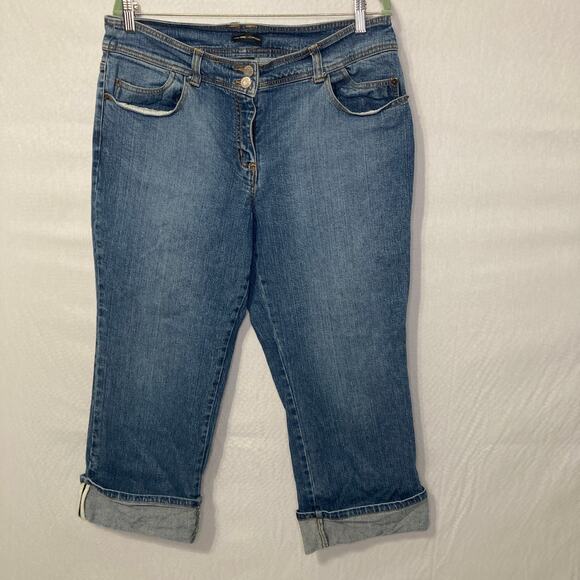 New York & Company Size 14 Cuffed Denim Capri Jeans Mid-Rise Stretch Blue - Picture 1 of 8